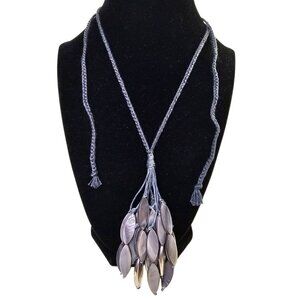 J Jill Necklace Abalone Sculpted Shell Tassel Pendant & Braided Grey Cord Adj.